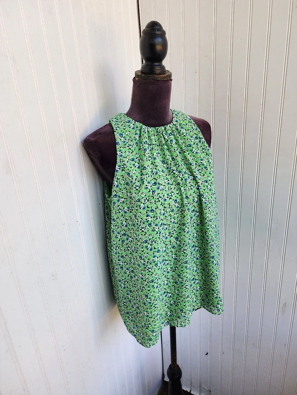 Vince Camuto Womens Classic Escape Blouse Ditsy Floral Feminine Green Blue Sz M - Picture 3 of 12